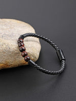 El Regalo 1PC Natural Stone Magnet Buckle Bracelet for Men/Boys, Trendy, Simple, Exclusive Men's Vintage Pu Leather Bracelet (Red Tiger Eye)