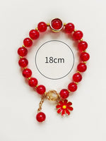 El Regalo 1 PC Dailsy Flower Sparkly Crystal Beads Tassel Bracelet for Girls/Teens/Women- Cute Crackle Beads Daisy Flower Stretch Bracelet (Red)