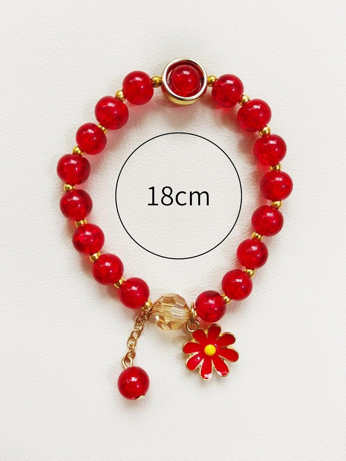 El Regalo 1 PC Dailsy Flower Sparkly Crystal Beads Tassel Bracelet for Girls/Teens/Women- Cute Crackle Beads Daisy Flower Stretch Bracelet (Red)