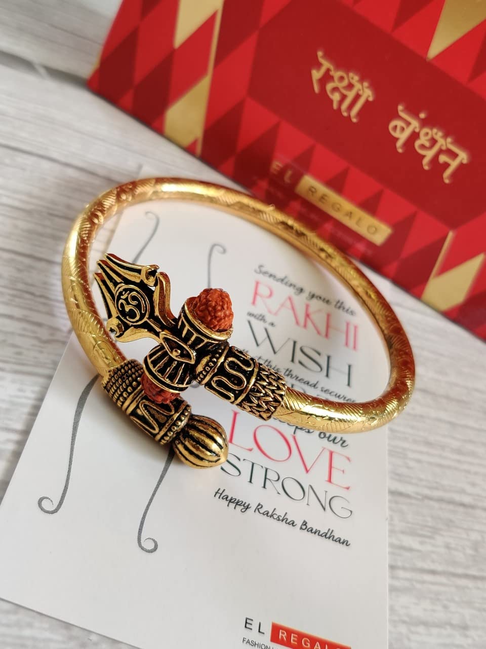 El Regalo Men's Trident Rudraksha Rakhi for Brother - Rudraksha Bracelet Combo with, Message Card in gift Box for Brother/Bhai