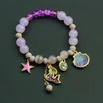 El Regalo Opal Stone Beads Bracelet With Dolphin, Star, Shell Pendant For Kids/Girls/Women (Purple)