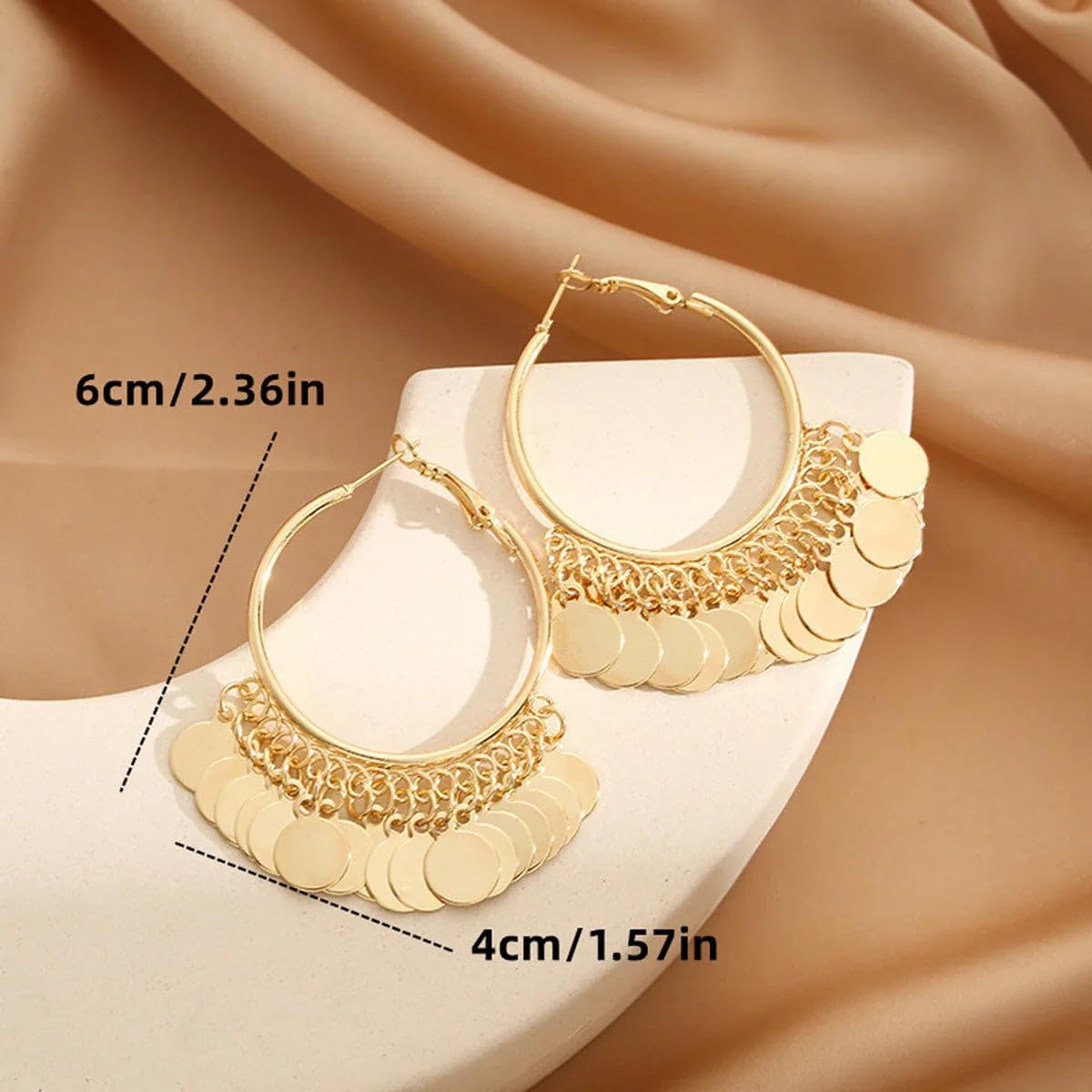 El Regalo Bohemian Gold Hoop Earrings with Hanging Coin Discs for Women & Girls | Light Indo Western Chandbali Style Bali | Gypsy Festival & Party Fashion Jewellery