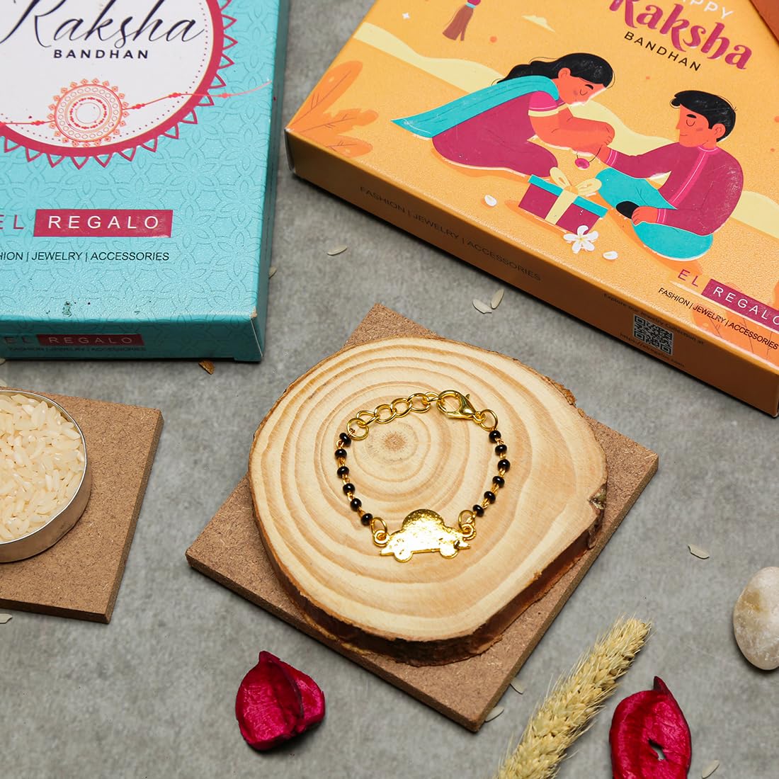El Regalo 1PC Cute Kids Nazaria Rakhi for Little Brother - Kids Chrams Nazaria Rakhis for Babies/Toddlers with Roli Chawal, Rakhi Message Card in Rakhi Gift Box (Yellow Car Nazaria)
