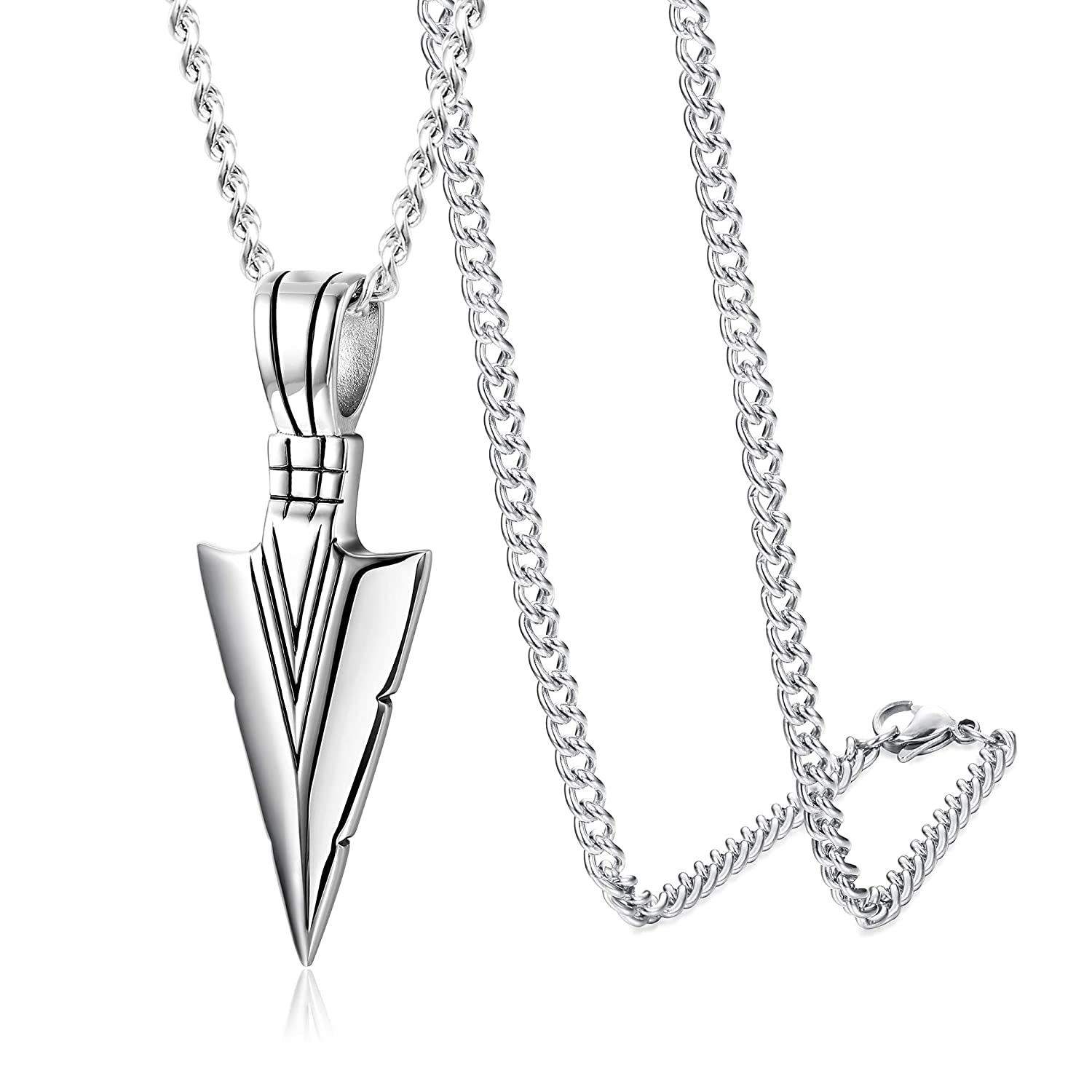 El Regalo Men's Stainless Steel Arrowhead Necklace for Boys/Men- Gift for Him (Silver Tone)