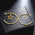 El Regalo Western Stainless Steel Drop Star Hoop Earrings for Women/Girls- Fashion Statement Star Big Circle Open Hoop Party Earrings