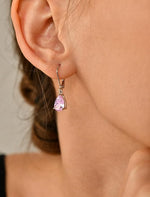 El Regalo Cute Cubic Zirconia Cut Stones Hoop Earrings for Girls & Women- Classic Teardrop Shape Zircon Drop Dangle Earrings (Baby Pink)