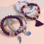 El Regalo 4Pcs/Set Vintage Bohemia Style Wing Beads Tassel Unisex Bracelet - Stackable Multi-layer Modern Charm Bracelets with Wings and I Love You Charms Bracelets (Wine)