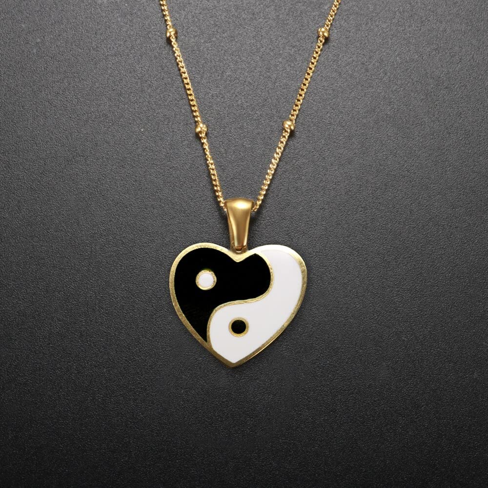 El Regalo 2 PCs Yin Yang Pendant Necklaces- Enamel Yin Yang Heart Flower Colorful Necklaces for Best Friends/Couple/Besties (Set-3)