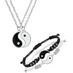 El Regalo Unisex 4 Pcs Yin Yang Necklace & Bracelet Set, 2 Pieces Matching Yin Yang Adjustable Cord Bracelet, Couple Pendant Necklace Chain For Friendship Boyfriend Girlfriend- Valentines Day Gift