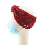 El Regalo 1 PC Knitted Winter Woolen Warm Headband with Buttons for Face Mask Cover | Cold Weather Hair Accessories Head Wrap | Criss Cross Bow Winter Headbands for Girls/Teens/Women (Red)
