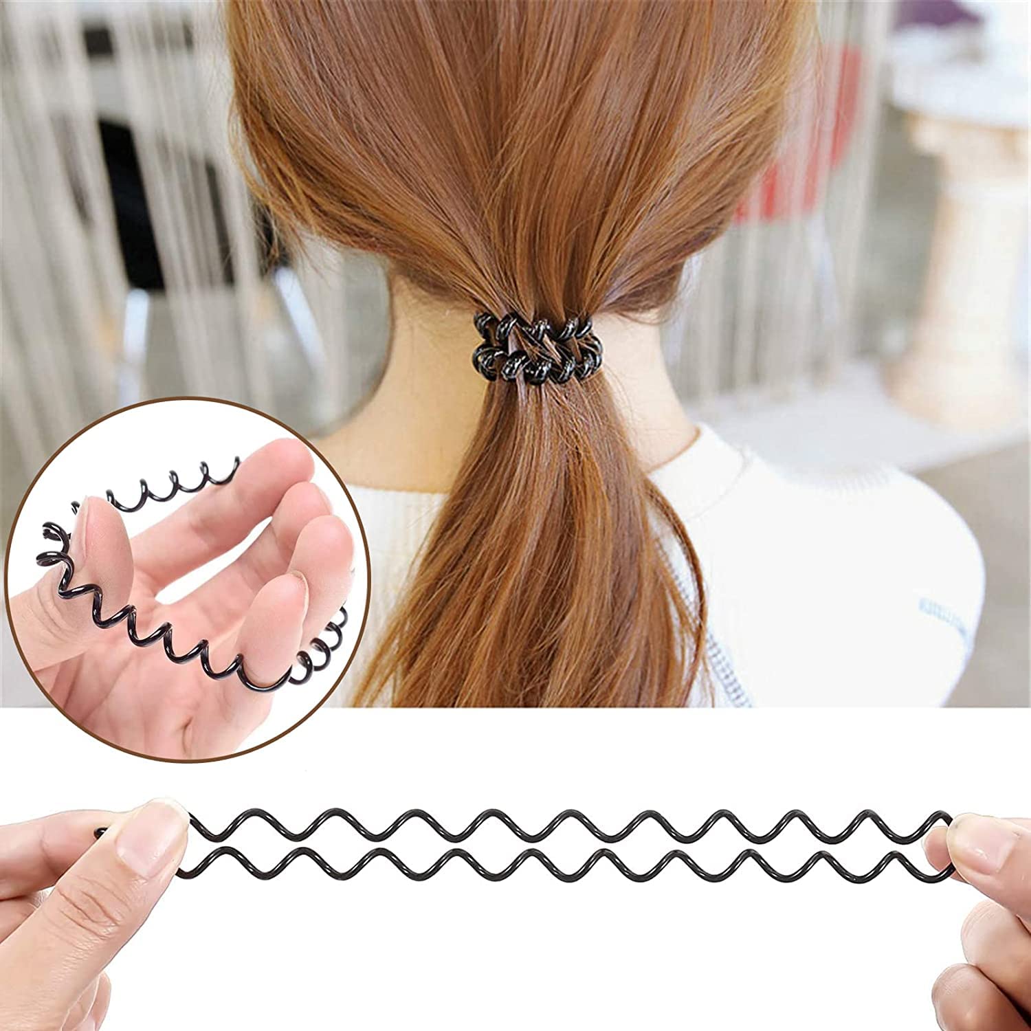 El Regalo 9 Pcs Spiral Hair Ties, No Crease Coil Ties, Phone Cord Ties for Thick Hair - Ponytail Holder Elastics for Kids/Girls/Women (Black Grey Shades)