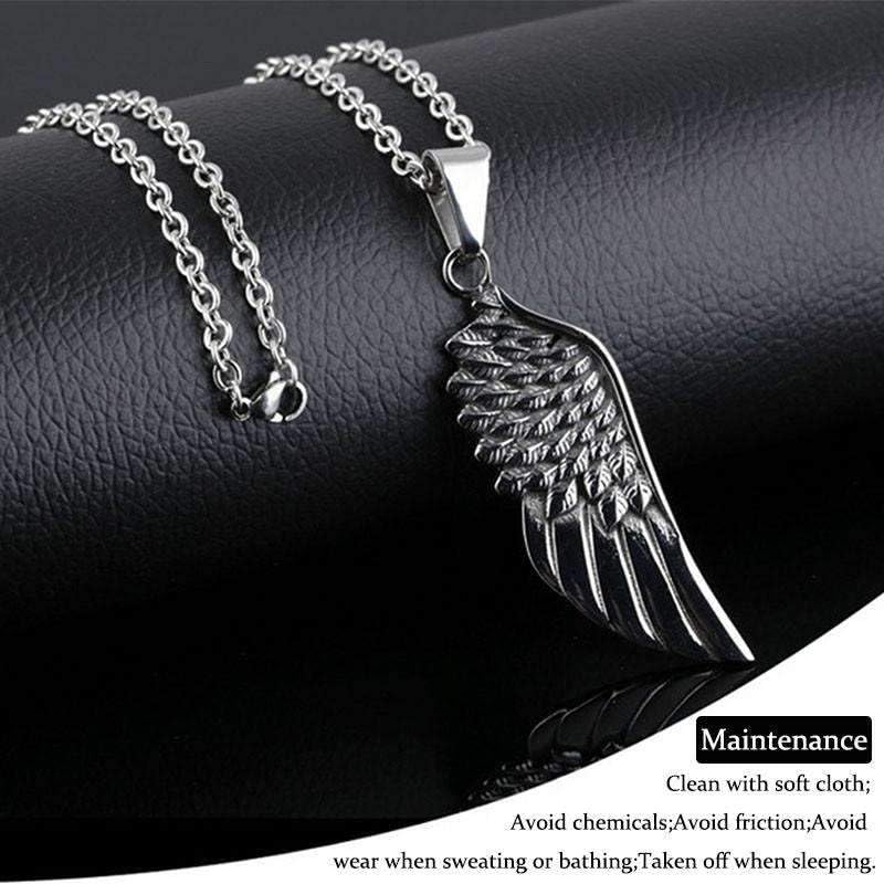 El Regalo Stainless Steel Angel Wing Feather Pendant Unisex Necklace for Men Women: Guardian Elegance Gothic Feather Necklace