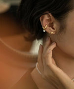 El Regalo 2 Pairs Leaf Pearl Ear Clip Cuff Earrings for Women & Girls - No Piercing Olive Leaf Cartilage Clip-on Earrings Combo (Gold & Silver Finish, Minimalist Pearl Design)