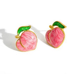 El Regalo Cute Gold Plated Stainless Steel Oil Drop Peach Stud Earrings for Girls & Women | Hypoallergenic Fruit Themed Fashion Earrings (Light Pink)