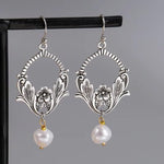 El Regalo Vintage Dainty Flower Pearl Earrings- Exquisite Carving Leaf Flower Earrings for Women