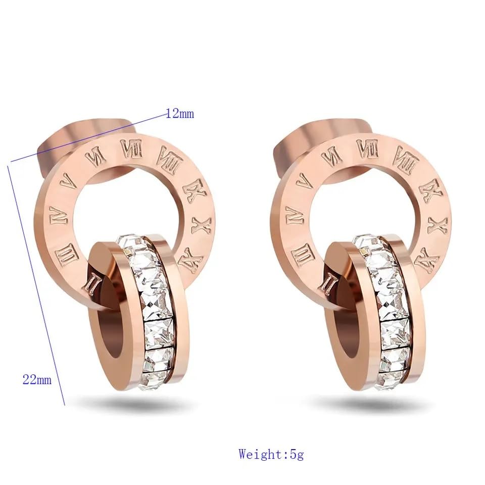 El Regalo Stainless Steel Ati Tarnish- NO RUST Earrings- Rose Gold Plated Stainless Steel Cute Stud Earrings for Women/Girls (Round Earrings)