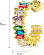 El Regalo Women's & Girl's Luxury Open C Hoop Swarvski Multi-Colored Cubic Zirconia Stainless Steel Hoop Earrings - Fashionable and Glamorous Rainbow Earrings