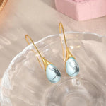 El Regalo Beverly Mint Designs Minimalist Teardrop Drop Earrings for Women & Girls - Classy Pastel Glass Stone Dangle Hooks for Western & Indo-Western Outfits (Aquamarine)