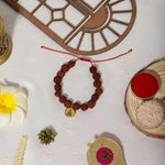 El Regalo 1PC Auspicious Natural Rudraksha & Lava Beads Rakhi for Brother- Designer Rudraksha Beads Rakhi with Roli Chawal, Rakhi Message Card in Rakhi Gift Box (Golden Budhdha)