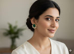El Regalo Traditional Pearl Cluster Stud Earrings for Women & Girls | Gold-Plated Red & Green Oval Stone Earrings with Pearls | Festive, Wedding & Ethnic Jewelry (Green)