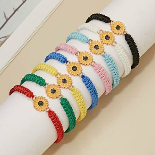 El Regalo 2 PCs Sunflower Daisy Bracelet - Adjustable Sunflower Bracelets for Best Friends/Besties - Sunflower Pinky Promise Bracelets for Kids Girls/Teens/Women (Yellow & Blue Sunflower Bracelet)