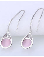 El Regalo Modern Opal Cat's Eye Drop Threader Earrings for Girls & Women - Perfect Valentines Day Gift for Her (Pink Threader)
