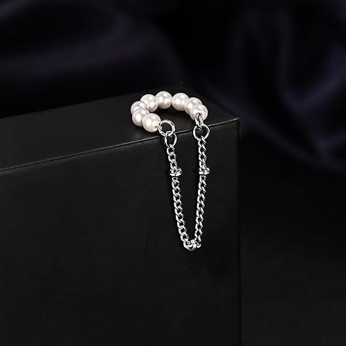 El Regalo Pearl Ear Cuffs Earrings for Girls/Women- Non Piercing Cartilage Cuff Wrap Clip on Earrings Pearl Tassel Chain Earrings (Silver)