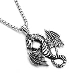 El Regalo Dragon Necklace for Men | Norse Viking Dragon Pendant Necklace with Chain | Gothic Dragon Wings Amulet Necklace | Stainless Steel Fantasy Jewelry for Men & Boys