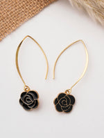 El Regalo 2 Pairs Beautiful Enamel Flowers Long Hook Earrings for Women/Girls - Cute Floral Charms Western Danglers (Pink & Black Flower)