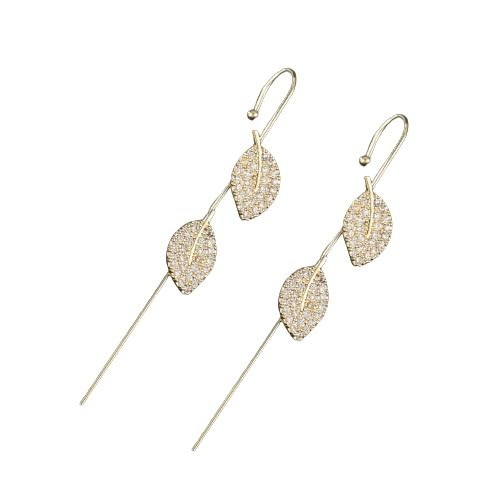 El Regalo 1 Pair Fancy Western Ear Wrap Needle Ear Crawler Earrings - Inlaid Zircon, Elegant Ear Cuff Climber Hook Earrings for Women Girls (Stylish 2 Leaves Ear Crawlers)
