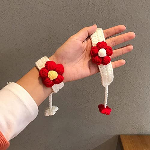 El Regalo 1PC Cute Hand Knitted Unisex Rakhis for Kids/Teens- Adjustable, Soft, Knitted Crochet Rakhis for Babies/Toddlers/Kids/Teens (Knitted Flower Tassel)