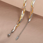 El Regalo Western Tri-Color Stainless Steel Braided Woven Collor Chain Necklace for Girls & Women- Anti Tarnish, Contemporary Necklace