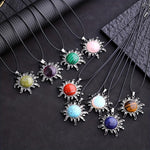 El Regalo Vintage Style Natural Stones Gothic Sun Pendant Unisex Necklace (Rose Quartz- Pink)