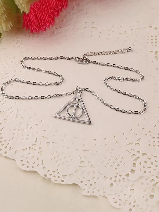El Regalo Deathly Hallows Rotatable Triangle Pendant Necklace for Girls/Boys- Harry's Iconic Time Necklace Replica for Potterheads