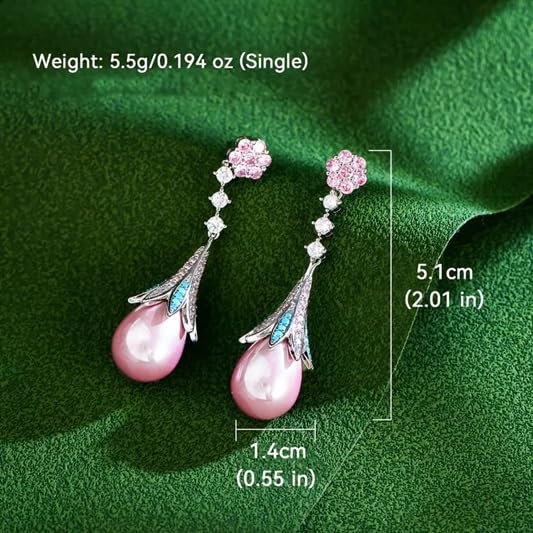 El Regalo Vintage Elegant Palace Style Luxury Pearl CZ Earrings for Women - Shiny Pink Zirconia Bridal Wedding Party Jewelry