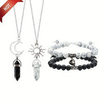 El Regalo Unisex Adult 4Pcs/Set Valentines Day Special- Love Friendship Magnet Heart Bullet Stones Necklace & Bracelet Set For Couples/Best Friends/Besties (Black & White)