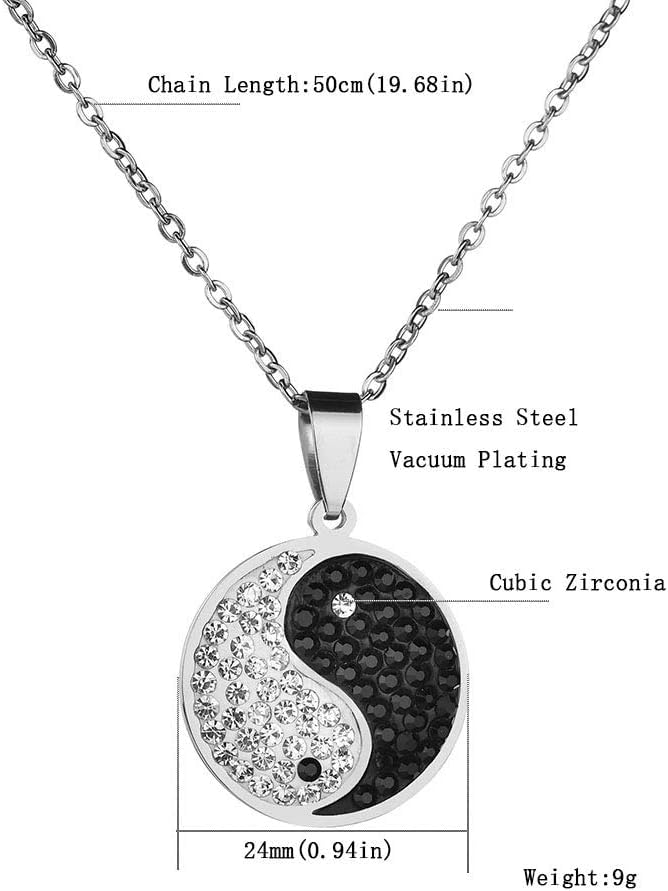 El Regalo CZ Yin Yang Unisex Pendant Necklace- Fancy, Surgical Stainless Steel, Waterproof Yin Yang Necklace