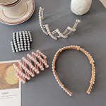 El Regalo 4pcs Stretchable Foldable Pearl Headband for Women & Girls - Elegant Anti-Slip Hairband for Long & Short Hair, Portable Retractable Hair Accessory for Travel & Everyday Wear