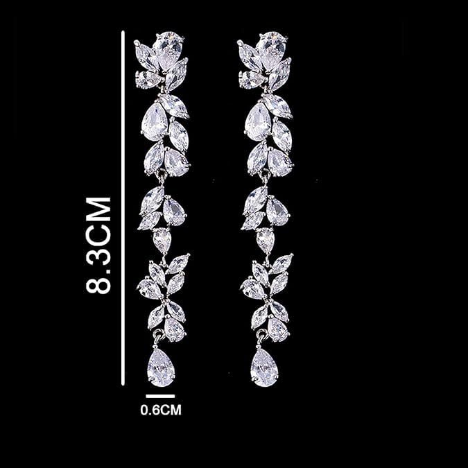 El Regalo Womens Leaf Cubic Zirconia Bridal Earrings for Wedding- Teardrop Crystal Chandelier Dangle Earrings - Flower Vine Diamond Drop Earrings