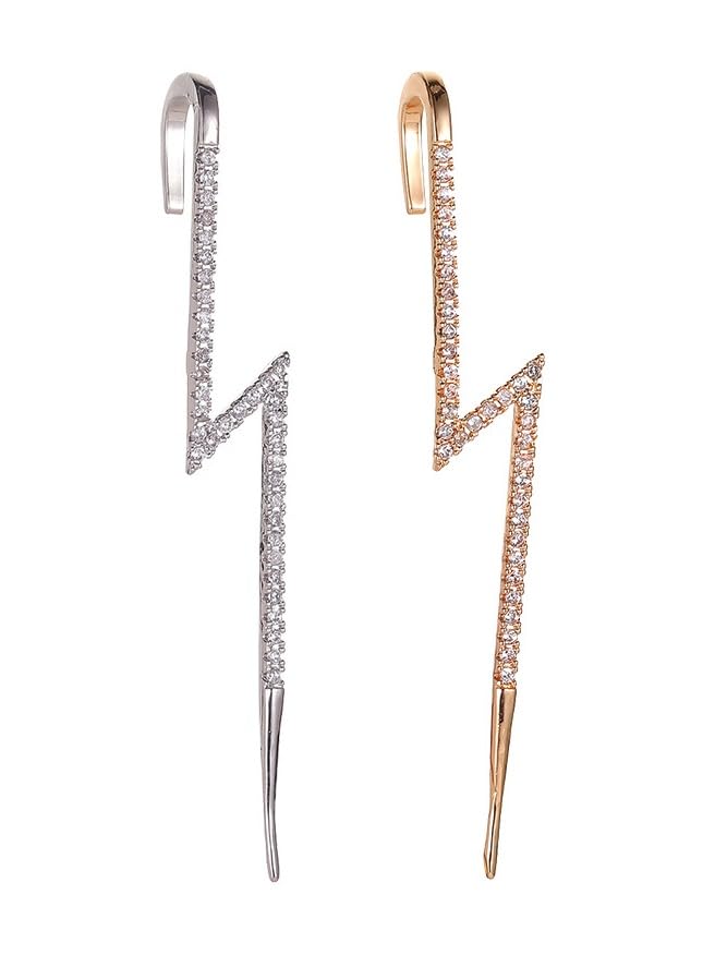 El Regalo 2PCs Fancy Lightning Bolt Edgy Hook Pin Ear Cuff Earring for Girls & Women - Ear Crawler Ear Pins (1 Gold & 1 Silver)