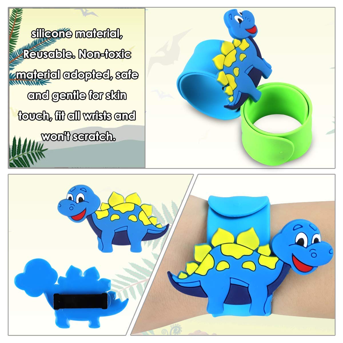 El Regalo 2 PCs Dinosaurs Snap Slap Bands | Dinosaurs Wristband Kids Party Favors Slap Bands for Kids