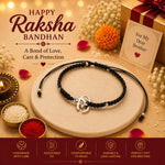 El Regalo Fancy & Traditional AUM/Shell Charm Rakhis for Brother | Elegant Auspicious Bracelet Rakhi for Bhai/Bhaiya with Roli Chawal in Gift Box (Black Aum/OM)