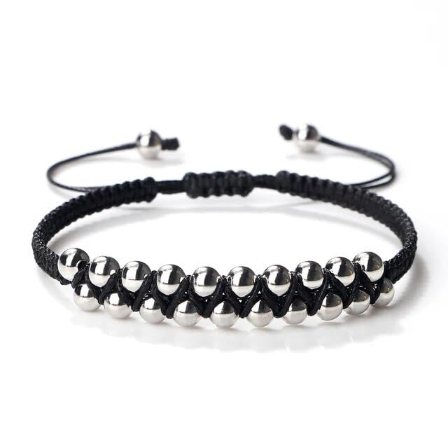 El Regalo Womens 2 Pcs Handmade Beaded Nazaria/Nazar Bracelet Cum Anklet Set- Black Thread Anklet/Bracelet Set (Silver)