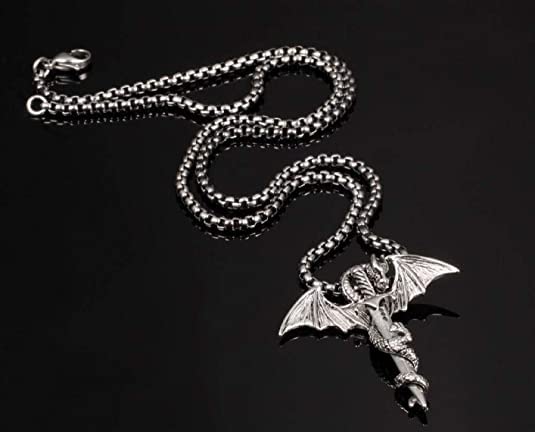 El Regalo Hip Hop Creative Sword Wing Dragon Pendant Chain Necklace for Boys/Men (Silver Sword)