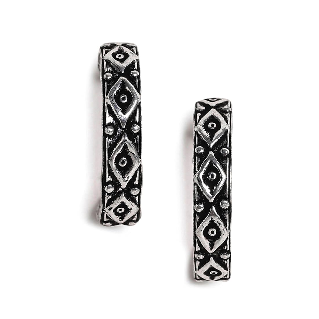 El Regalo 2 Pairs Tribal Oxidized Half Hoop Earrings, Huggie Earrings- Hammered Bohemian Oxidized German Silver Baali Earrings (Option-3)