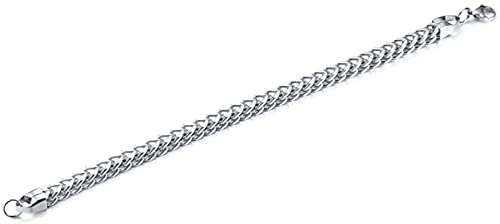 El Regalo Men Bracelets- 6mm Wide Curb Chain Bracelet for Men Women Stainless Steel | Men Jewelry- Gift for Him (Silver)