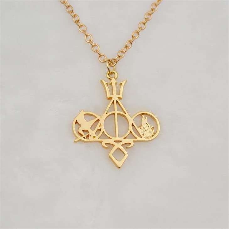 El Regalo Hungr Games The Mortal Instruments City of Bones Divergent Percy Jackson necklace for Girls & Boys (Silver & Gold)