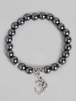 El Regalo OM OM OM Charm Healing Yoga 8mm Beads Stretchable Bracelets for Men/Women | OM Yoga Spiritual Jewelry (Grey)