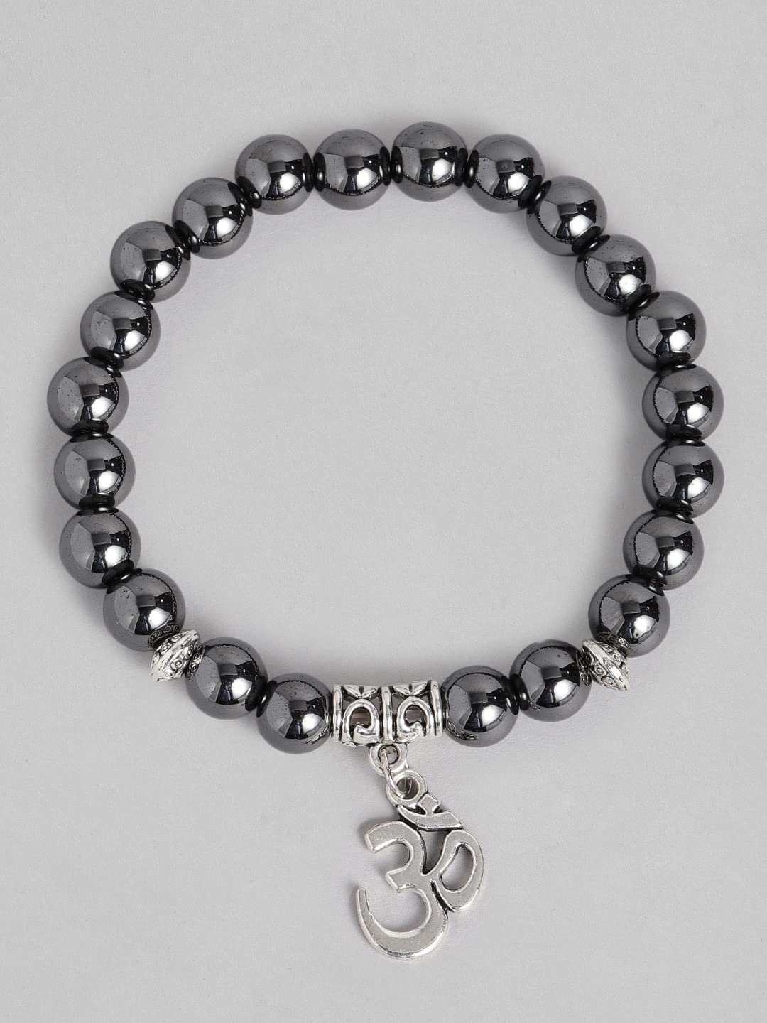 El Regalo OM OM OM Charm Healing Yoga 8mm Beads Stretchable Bracelets for Men/Women | OM Yoga Spiritual Jewelry (Grey)
