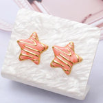 El Regalo Stainless Steel Star Stud Earrings for Girls & Women | Anti-Tarnish Gold Plated Cute Star Shape Enamel Contenporary Fashion Studs Earrings (Peachy Pink)